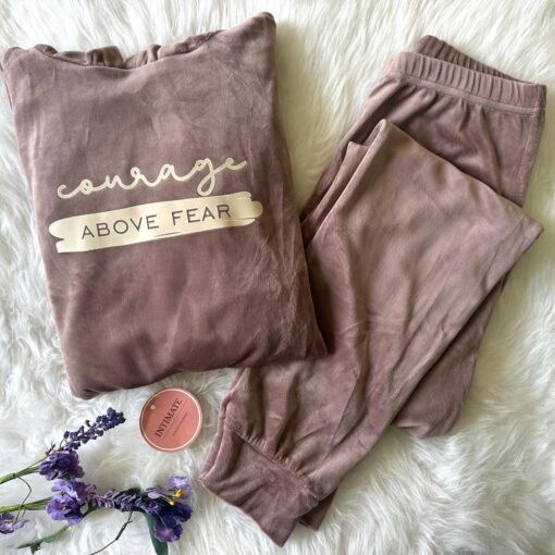 Pyjama Velours Capuche Grège  Courage