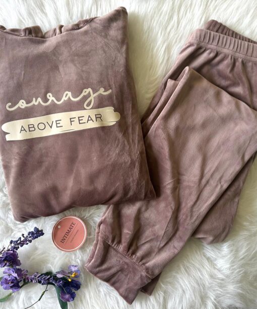 Pyjama Velours Capuche Grège  Courage