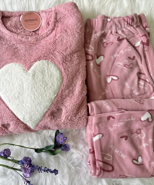 Pyjama Polaire Rose Cœur