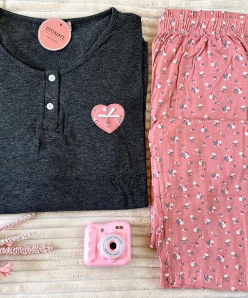 Pyjama Coton Rose & Gris