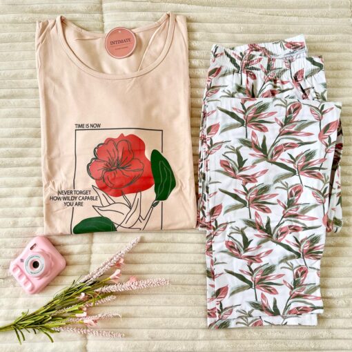 Pyjama Coton Saumon & Blanc Fleuri