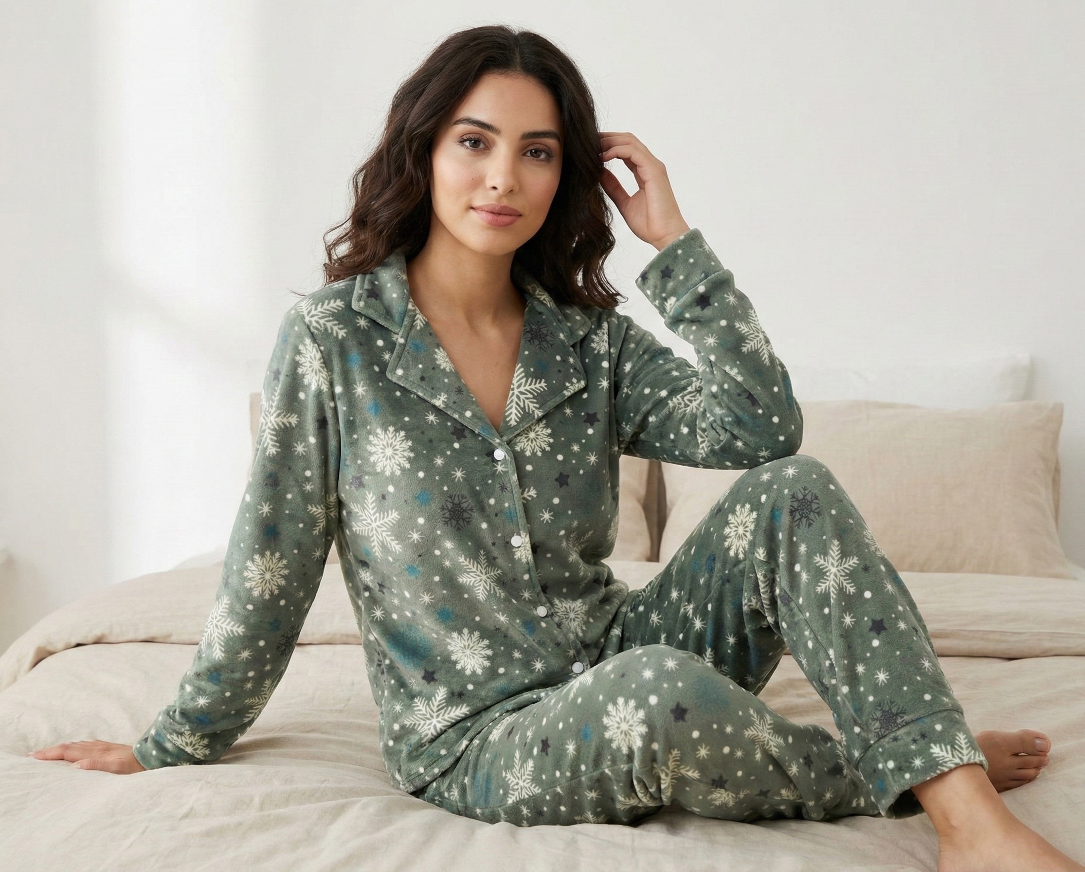 1765682370339 Pyjama Chemise Velours Vert – Image 1