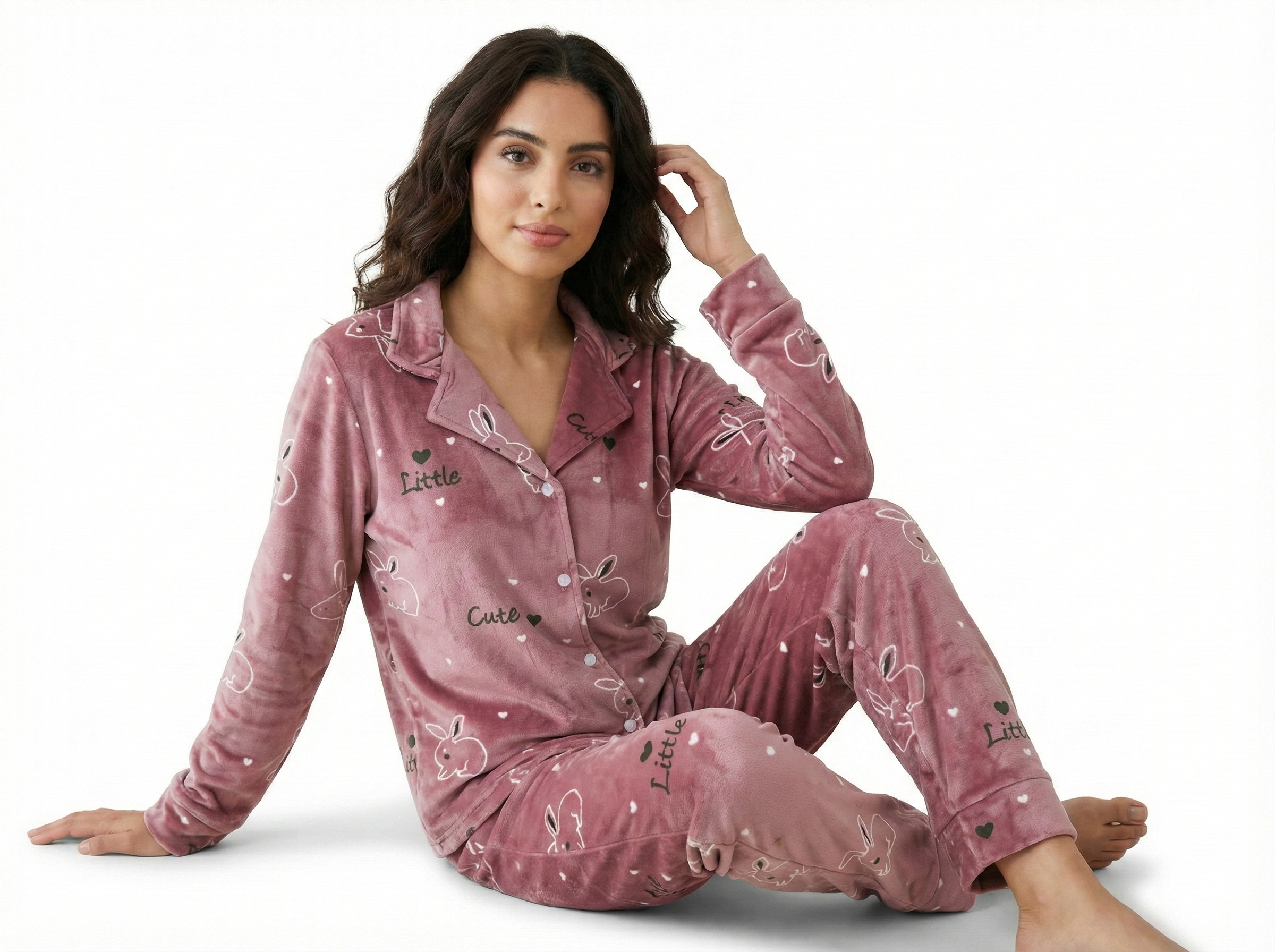 1765683424018 Pyjama Chemise Velours Soft Rose – Image 1