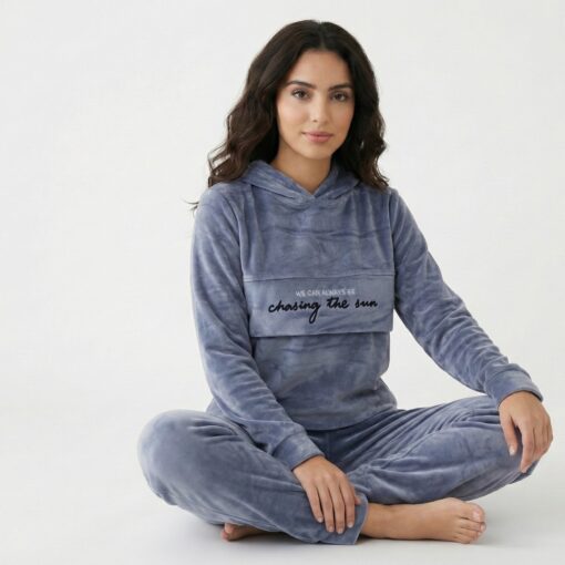 Pyjama Velours Capuche Gris " Chasing The Sun"