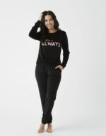 Pyjama Velours Capuche Noir/ Bleu marine "Je T'aime Always" – Image 2