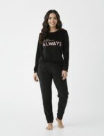Pyjama Velours Capuche Noir/ Bleu marine "Je T'aime Always"