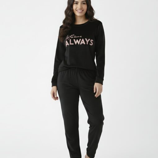 Pyjama Velours Capuche Noir/ Bleu marine "Je T'aime Always"