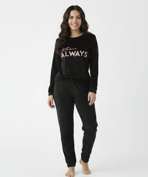 Pyjama Velours Capuche Noir/ Bleu marine "Je T'aime Always"