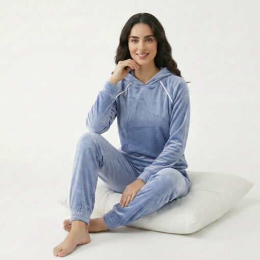 Pyjama Velours Capuche Lilas