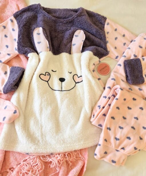 Pyjama Polaire Rose Lapin