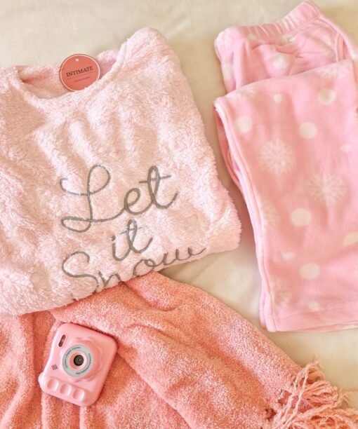 Pyjama Polaire Rose "Let It Snow"