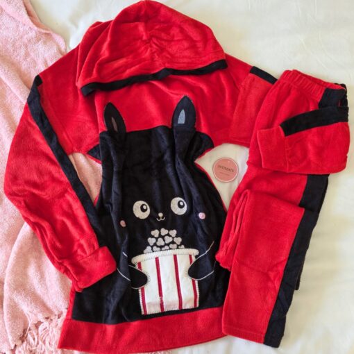 Pyjama Capuche Polaire Noir & Rouge