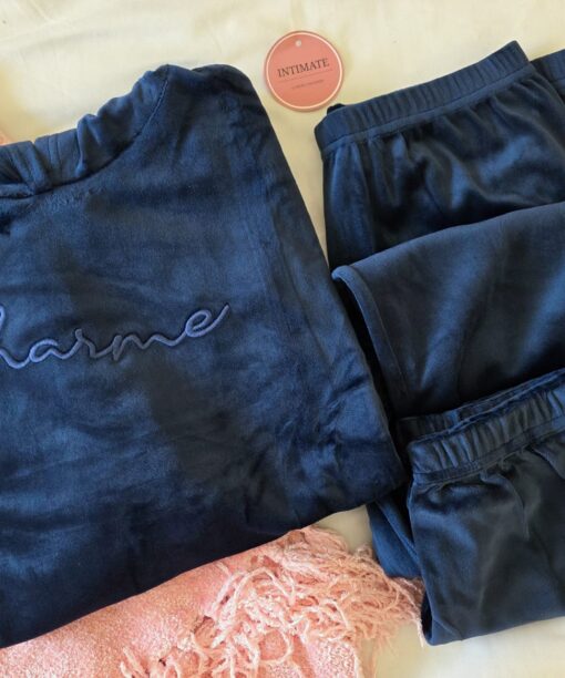 Pyjama Velours Capuche Bleu "CHARME"