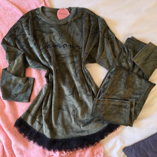 Pyjama Velours Vert "Amour"