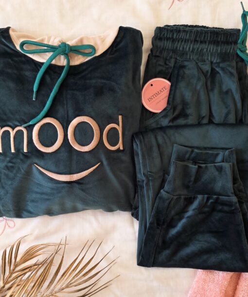 Pyjama Velours Capuche Vert "Mood"