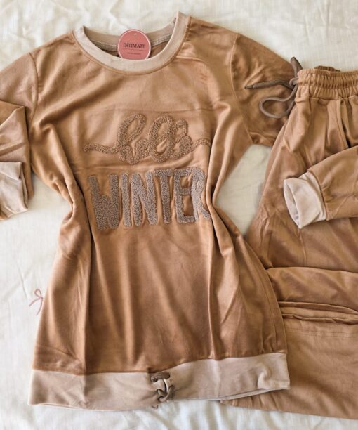 Pyjama Jogging Velours Beige "Hello Winter"