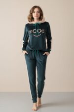 Pyjama Velours Capuche Vert "Mood" – Image 2