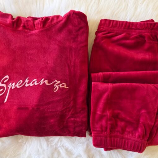 Pyjama Velours Capuche Rouge Bordeaux "SPERANZA"