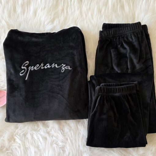 Pyjama Velours Capuche Noir "SPERANZA"