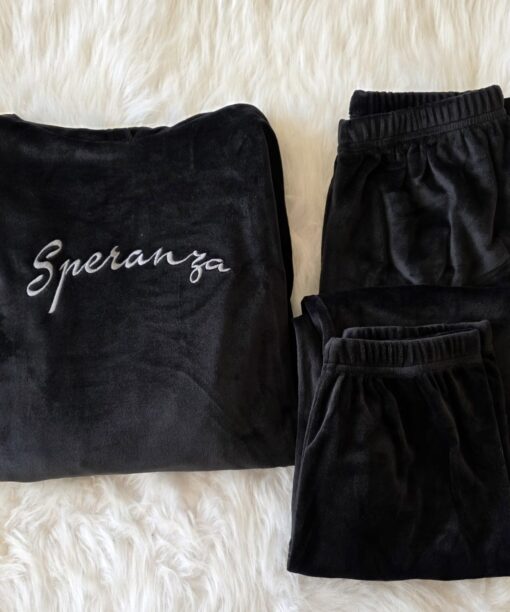 Pyjama Velours Capuche Noir "SPERANZA"