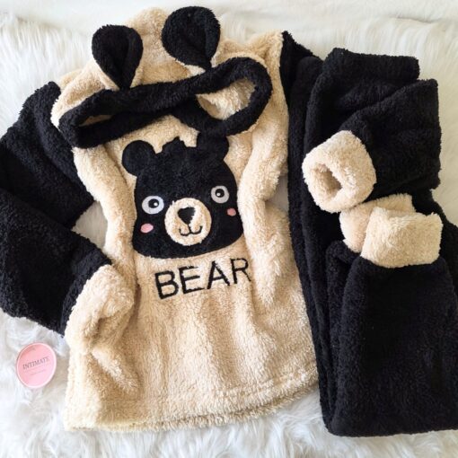 Pyjama Polaire Garçon Beige & Noir Bear