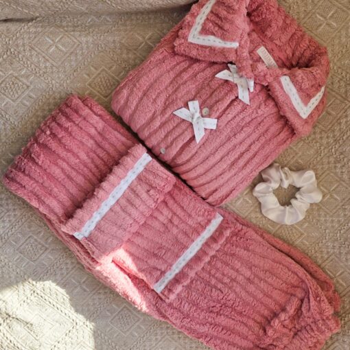 Pyjama Chemise Polaire Rose & Chouchou Gratuite