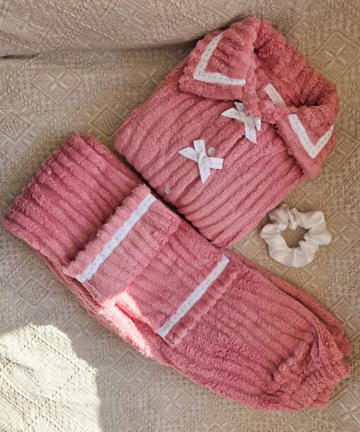 Pyjama Chemise Polaire Rose & Chouchou Gratuite