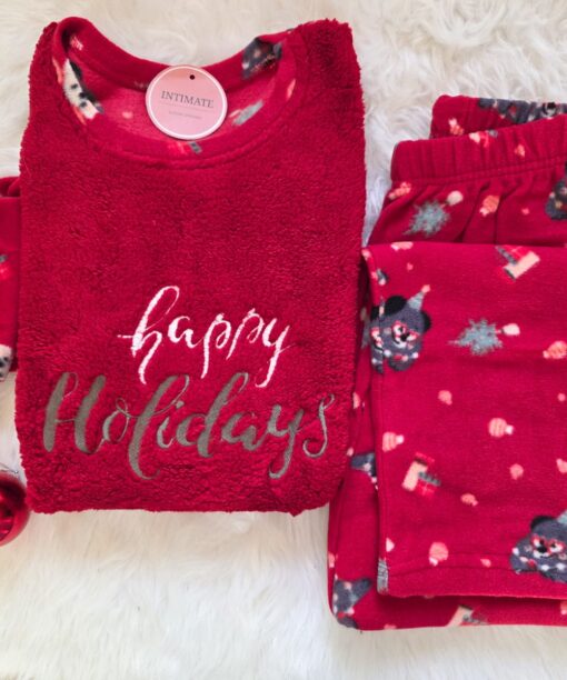 Pyjama Polaire Rouge "Happy Holidays"