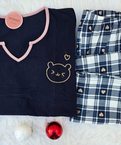 Pyjama Coton Bleu Nuit Carreaux