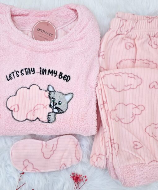 Pyjama Polaire Rose Bébé "Let's Stay In My Bed"