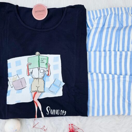 Pyjama Coton Bleu Raye