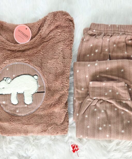 Pyjama Polaire Beige & Pointillé Étoiles
