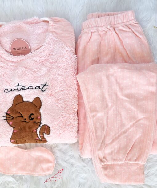 Pyjama Polaire Rose Cute Cat