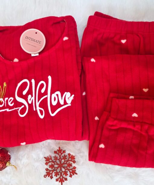 Pyjama Polaire Rouge "More Self Love"