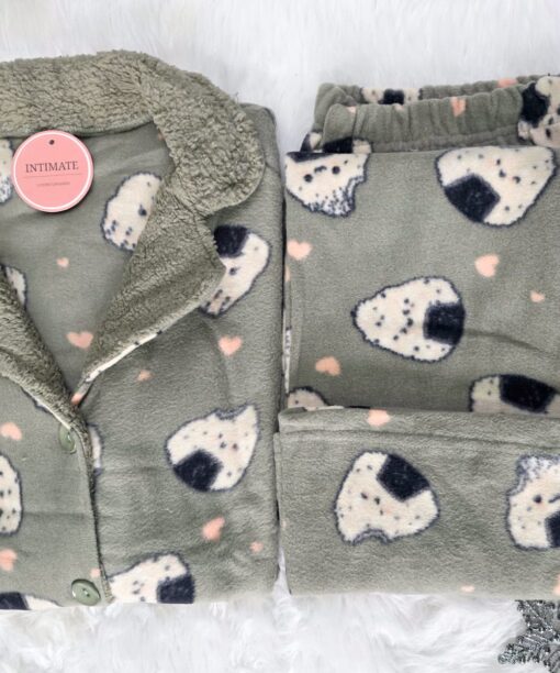 Pyjama Chemise Polaire Vert Olive