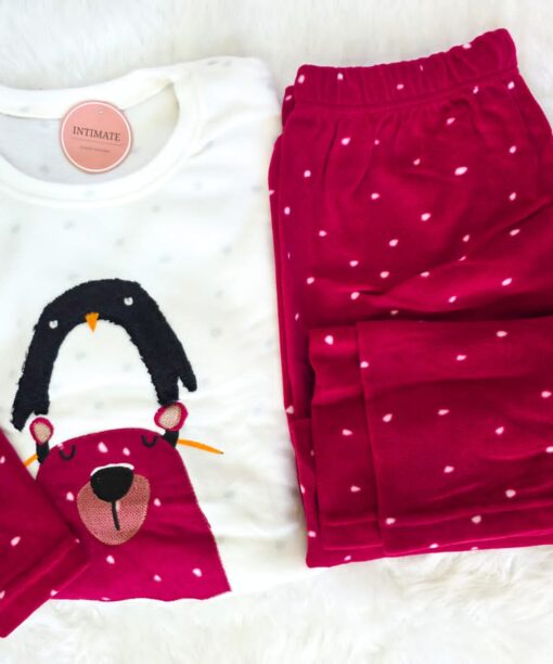 Pyjama Polaire Rose Fushia & Blanc Imprimé Nounours