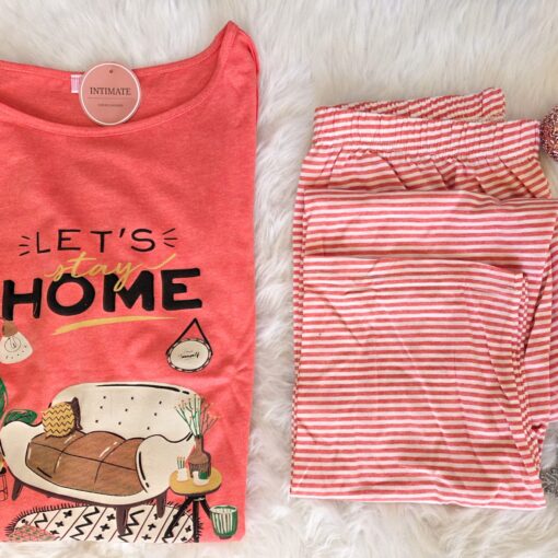Pyjama Coton Corail "Lets Home"