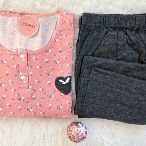 Pyjama Coton Gris & Rose Bébé