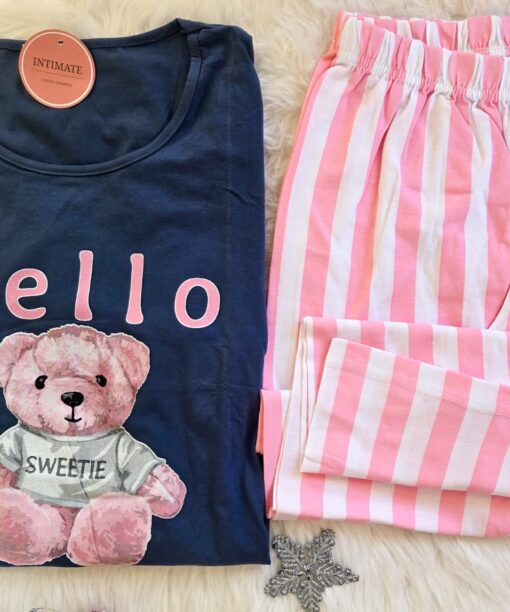 Pyjama Coton Bleu & Rose Rayé