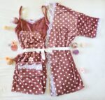 Pyjama 3 Pièces Velours Rose Pointillé Blanc – Image 2