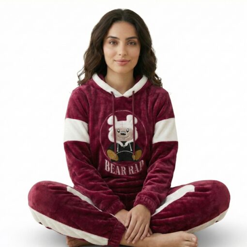 Pyjama Velour Rose & Blanc "Bear Rap"