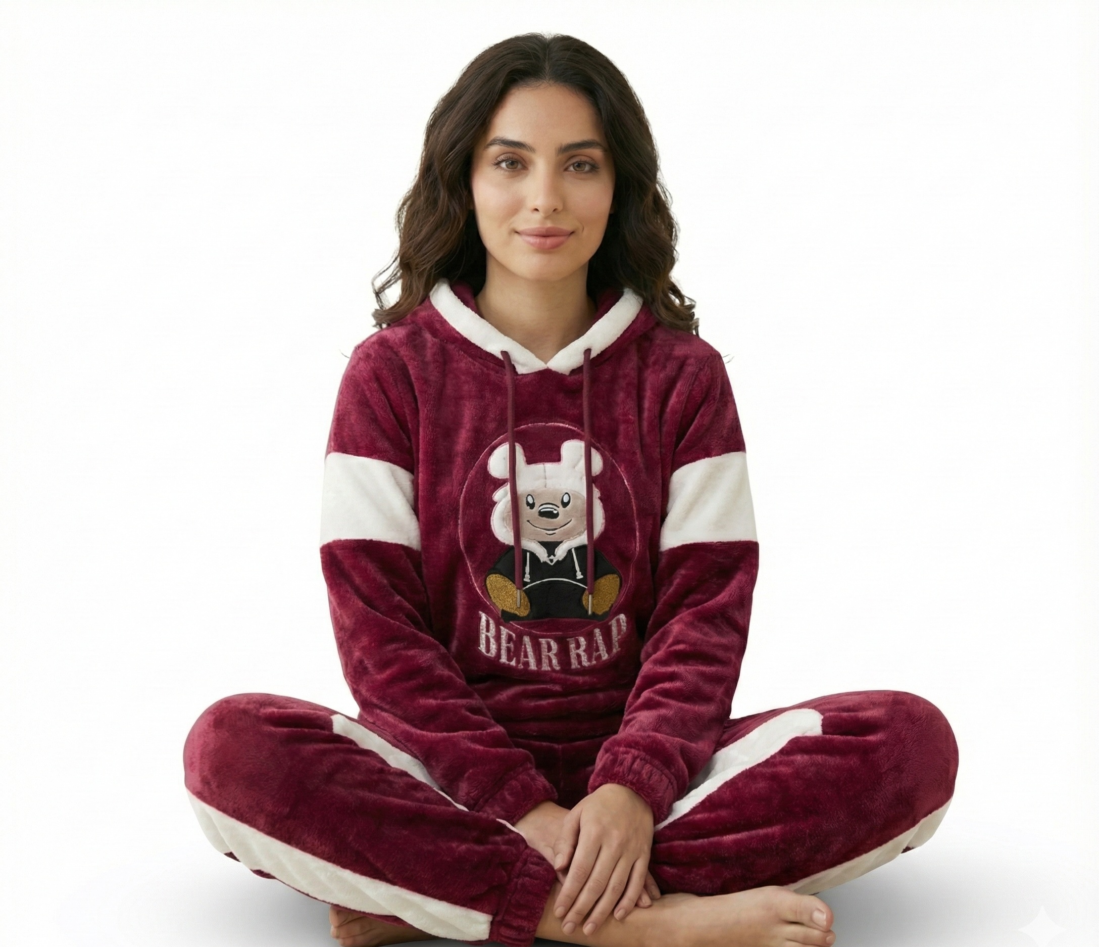1765690165034 Pyjama Velour Rose & Blanc "Bear Rap" – Image 1