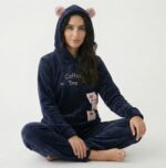 Pyjama Capuche Polaire Bleu Nuit  "Coffee Time "