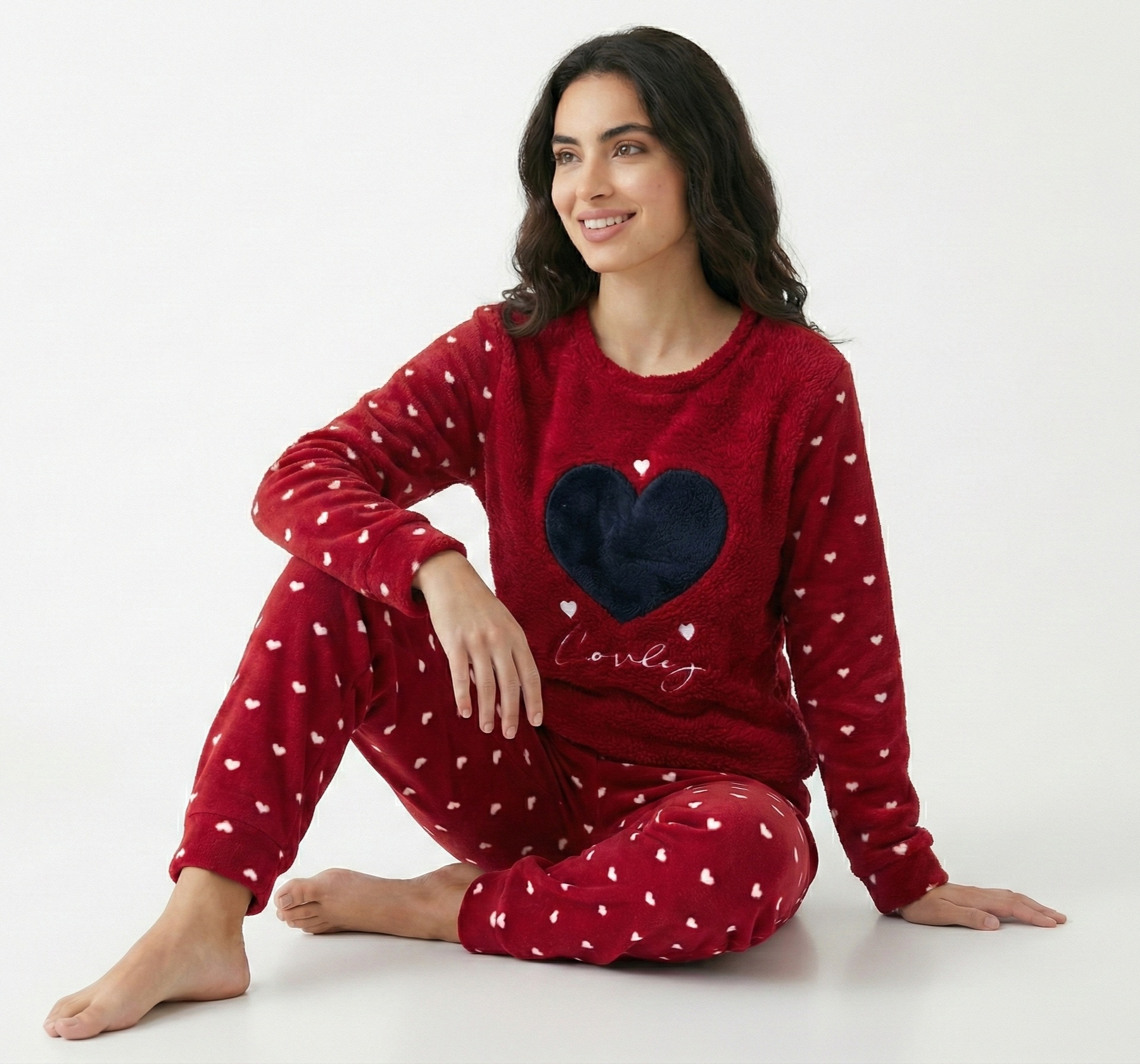 1765692283205 Pyjama Polaire Rouge Imprimé Cœurs – Image 1