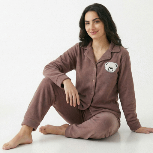 Pyjama Chemise Polaire Marron