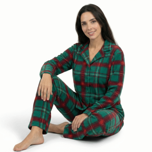 Pyjama Chemise Polaire Vert & Rouge