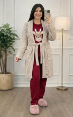 Pyjama 3 Pièces Polaire Rouge & Beige – Image 3