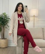 Pyjama 3 Pièces Polaire Rouge & Beige