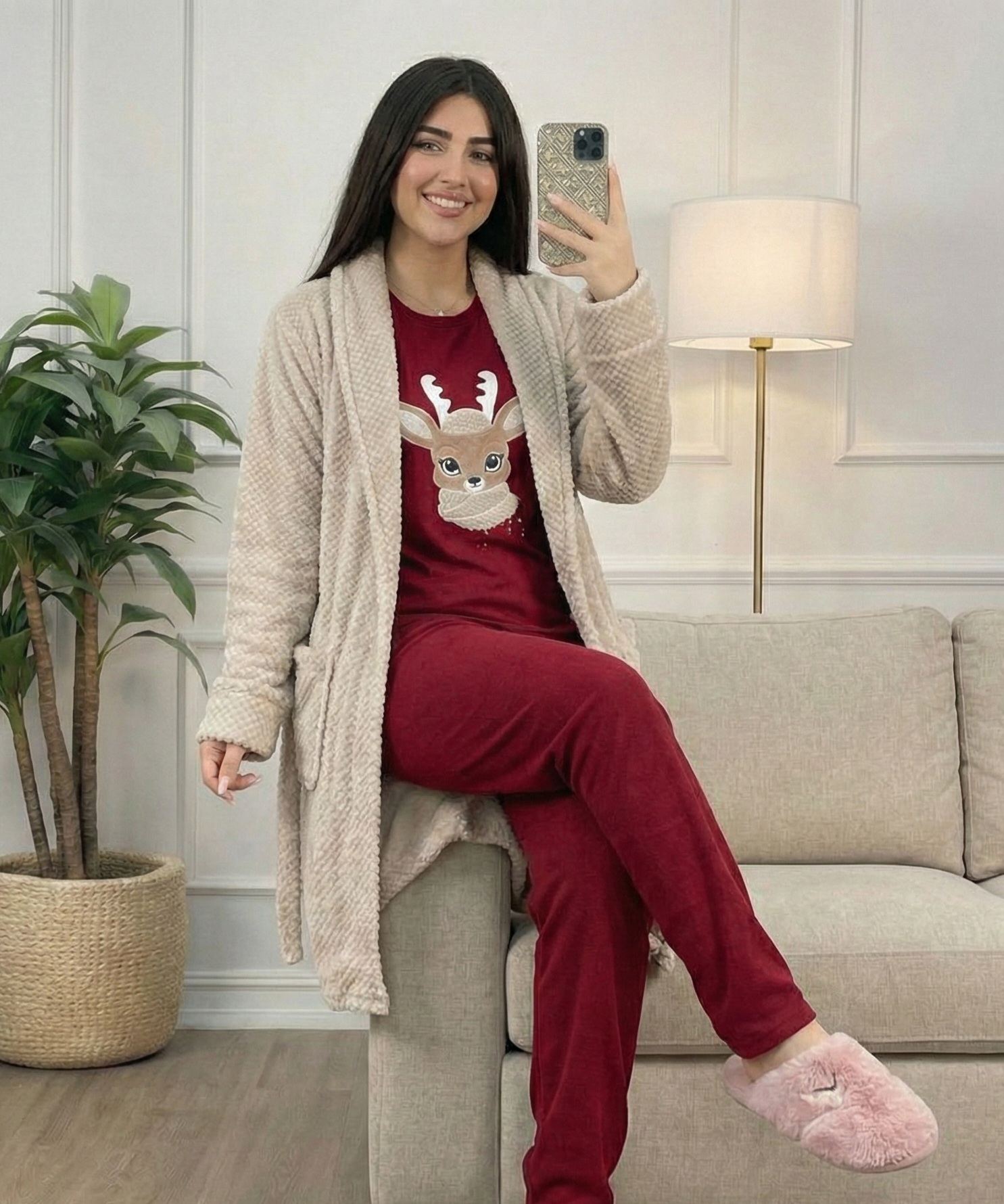 1766601840173 Pyjama 3 Pièces Polaire Rouge & Beige – Image 1