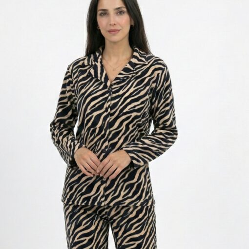 Pyjama Chemise Polaire Beige & Noir